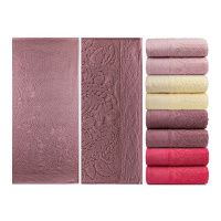 1574 Полотенце гладкокрашеное жаккардовое  махровое, 100% хлопок рис. Сальса J-276, размер 50 х 90 см, пл