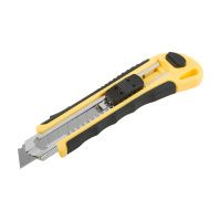 07FI8200 Нож технический 18 мм усиленный прорезиненный, кассета 3 лезвия, автозамена лезвия