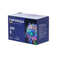 05011310 Гирлянда 300 ламп, 15 м, 8 режимов, свет мультиколор, прозрачная, в помещении, сетевая, LED