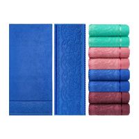 1476 Полотенце гладкокрашеное жаккардовое махровое, 100% хлопок, рис. Гербера  J-207, размер 35 х 70 см,