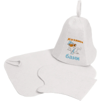 Набор 3-х предметный Хозяин бани (шапка с вышивкой, коврик белый, рукавица)