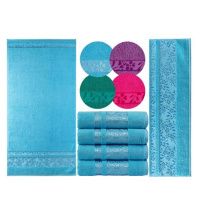 1431 Полотенце гладкокрашеное жаккардовое махровое, 100% хлопок рис.Цветочный J-043, размер 70 х 140 см,