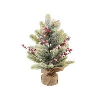 05021353 Елка новогодняя настольная, 40 см, заснеженная в мешковине, с декором