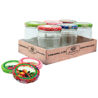 Набор Москвичка Банка + Крышка  0,45л. (упак. 6 шт.) лоток дизайн крафт (221)