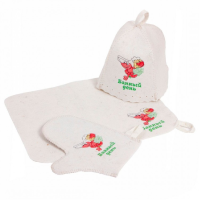 Набор 3-х предметный Эко Банный день (шапка с вышивкой, коврик рукавица)