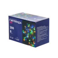 05011309 Гирлянда 300 ламп, 15 м, 8 режимов, свет мультиколор, зеленая, в помещении, сетевая, LED