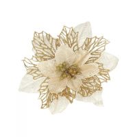 05031335 Елочное украшение Пуансеттия, шампань, 16 см, на прищепке