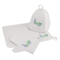 Набор 3-х предметный Эко, С легким паром! (шапка с вышивкой, коврик,рукавица)