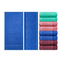 1477 Полотенце гладкокрашеное жаккардовое махровое, 100% хлопок, рис. Гербера JV-207, размер 50 х 90 см,