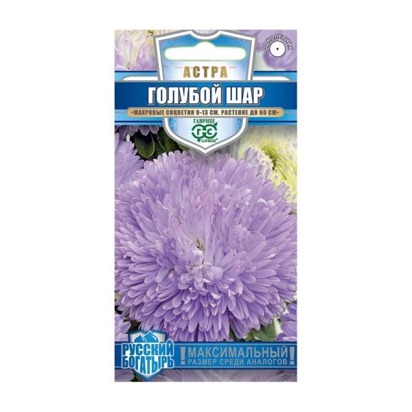 Га019908 Астра Голубой шар, однолетняя (густомахровая) 0,05 г, серия Русский богатырь Н18