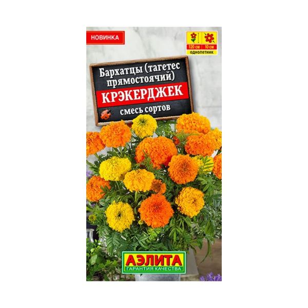 02Аэ1258 Бархатцы Крэкерджек прямостоячие, смесь сортов