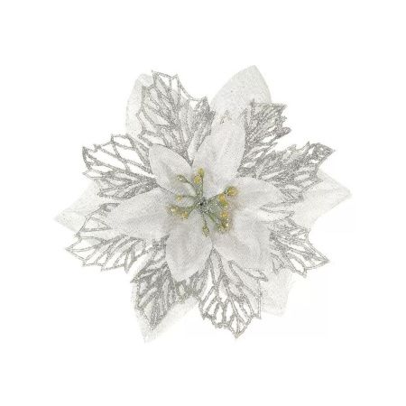 05031334 Елочное украшение Пуансеттия, серебро, 16 см, на прищепке