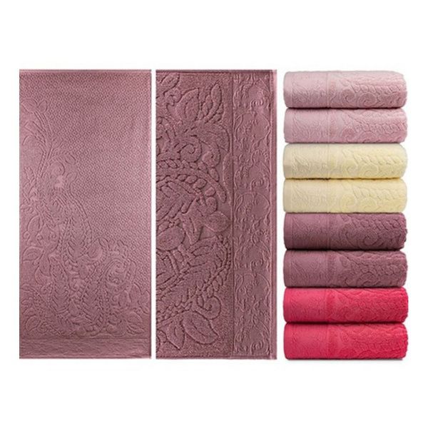 1575 Полотенце гладкокрашеное жаккардовое  махровое, 100% хлопок рис. Сальса J-276, размер 70 х 140 см