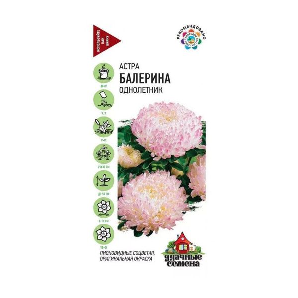 Га010051 Астра Балерина, однолетняя (пионовидная яблоневый цвет) 0,3 г Уд. с. DH