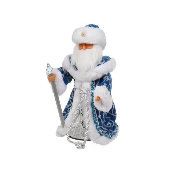 05031378 Фигурка декоративная полиэстер, Дед Мороз, 30 см, движение, музыка, на батарейках 3АА, синяя