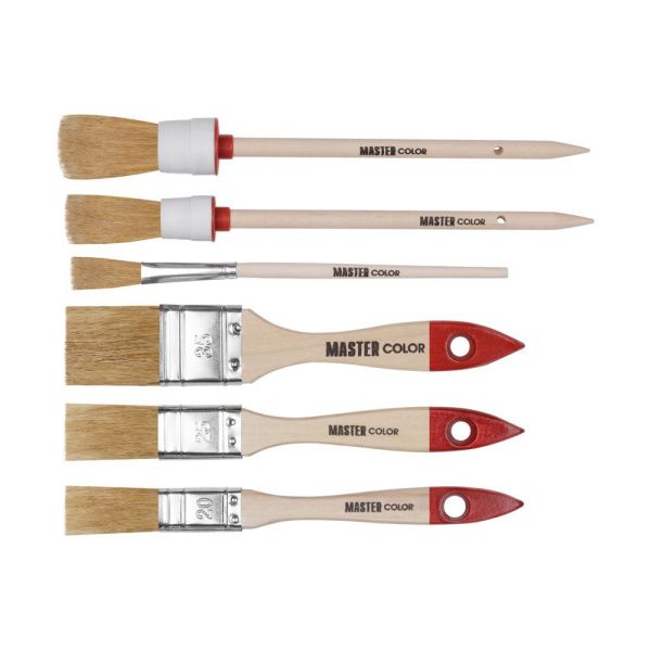 07FI9391 Набор из 6 кистей с деревянными ручками флейц. кисть 20 мм 25 мм 35 мм (55 топс) круглая кисть