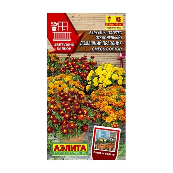 02Аэ1389 Бархатцы Домашний праздник, смесь сортов 7шт