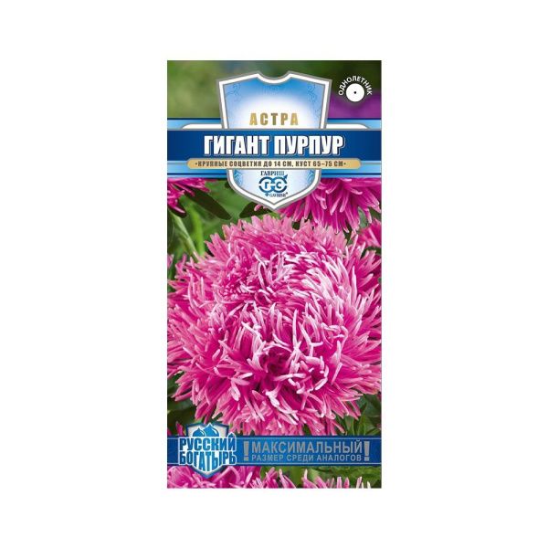 Га019905 Астра Гигант пурпур, однолетняя (игольчато-коготковая)  0,05  г серия Русский богатырь Н18 DH