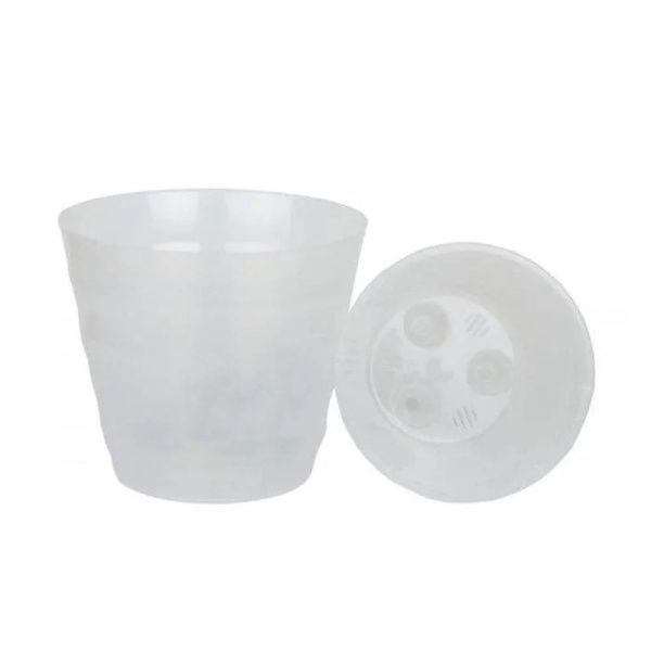 ЛР 14-00 Лаура 1,4 л Прозрачно-прозрачный пластиковый горшок d.14,5 h.13 с вкладкой 18 шт-коробка