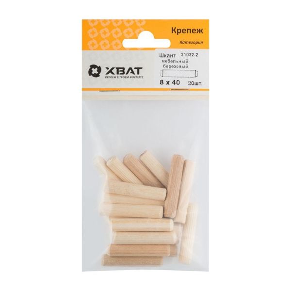 FI018087 Шкант мебельный 8 х 40 березовый  (фасовка 20 шт.)